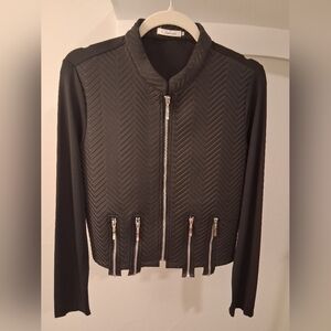 Carmin Moto Black Chevron Bomber Jacket Style Zipper Details Goth Size L